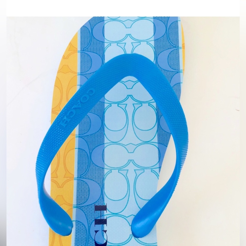 Coach NEW Zak Signature Vibrant Blue and Yellow Flip Flops Sandals-NWT InPackage - Picture 7 of 12
